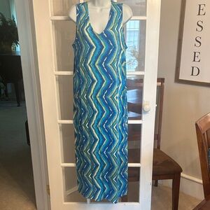 Belle Vibrant Blue and Green Zigzag Maxi Dress